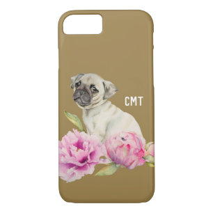 Etui iPhone Case-Mate Aquarelle de carlin et de pivoines   peignant le
