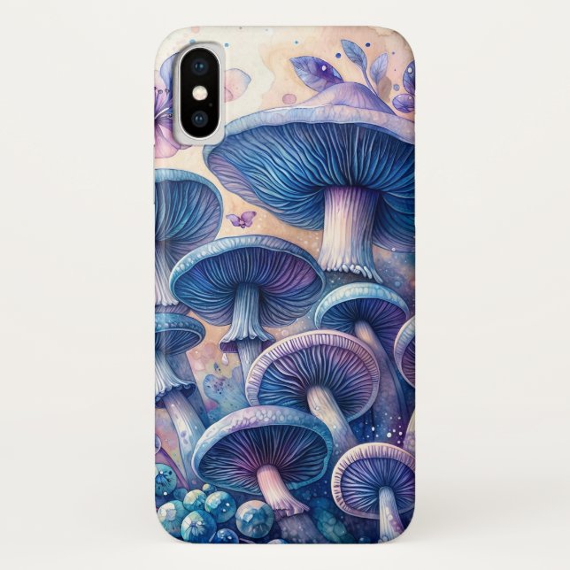 Coques Case-Mate iPhone Aquarelle de champignons de lait bleu (Dos)