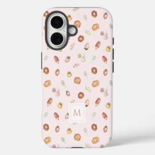 Coque Pour iPhone 16 Aquarelle de fille Dessert Motif rose Monogramme