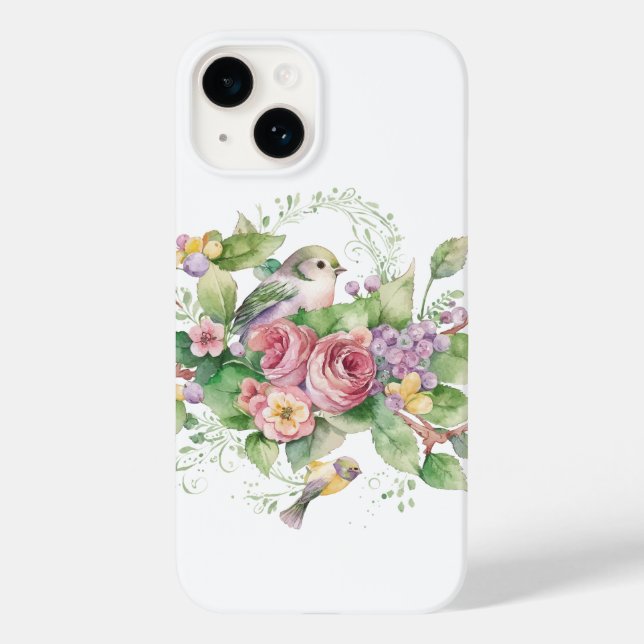 Coques Case-Mate iPhone Aquarelle de fleur d'oiseaux (Verso)