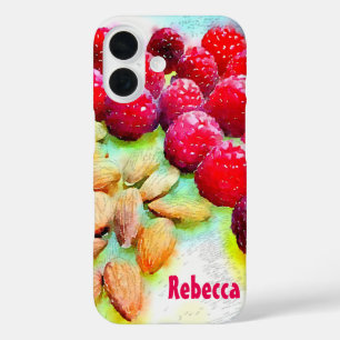 Coques iPhone 16 Aquarelle de framboises et d'amandes