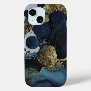 Coque Case-Mate iPhone Aquarelle de luxe noir & bleu or