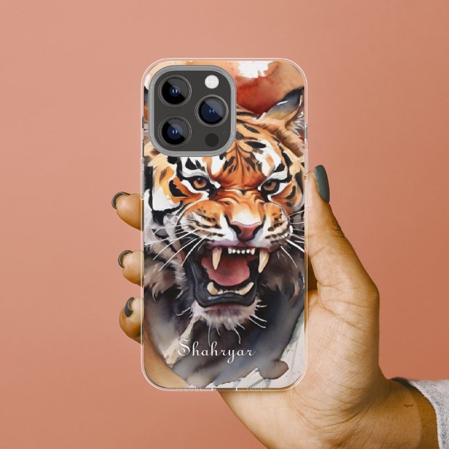 Coques Case-Mate iPhone Aquarelle de tigre rugissant Personnaliser animal  (Créateur téléchargé)