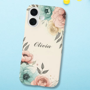 Coque Pour iPhone 16 Aquarelle délicate Fleurs Sketchy