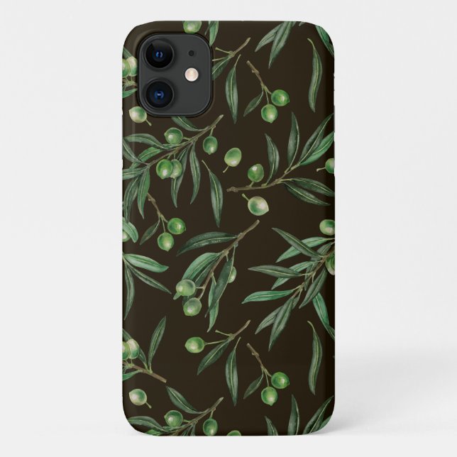 Coques Case-Mate iPhone Aquarelle des branches d'olive en noir (Dos)