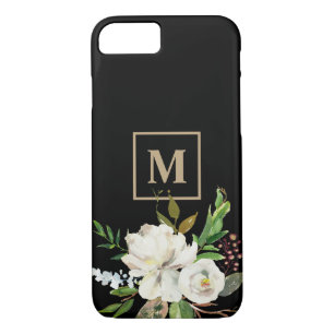 Case-Mate iPhone Case Aquarelle d'or noir moderne Monogramme floral