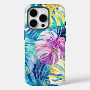 Coque iPhone 16 Pro Aquarelle d'or Paradis Feuille tropical