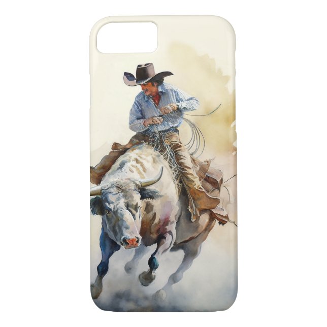 Coques Case-Mate iPhone Aquarelle Dusty Western "Rodeo Bull Rider" (Dos)