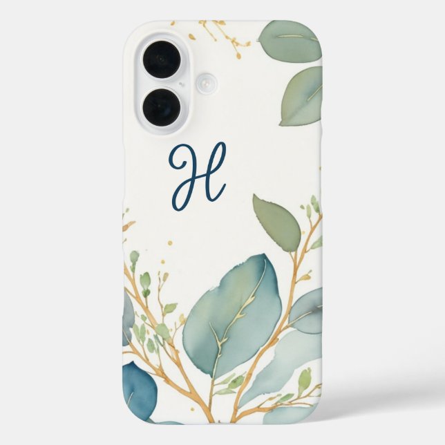 Coques Case-Mate iPhone Aquarelle élégante branche eucalyptus monogramme (Verso)
