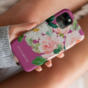 Case-Mate iPhone Case Aquarelle en ivoire rose or Floral avec votre nom