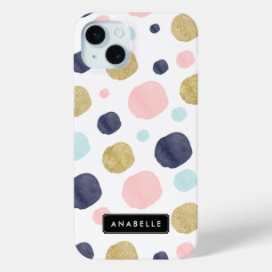 Coque iPhone 15 Mini Aquarelle et Parties scintillant Faux Motif