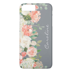 Coques Pour iPhone Aquarelle féminine florale sur gris avec monogramm