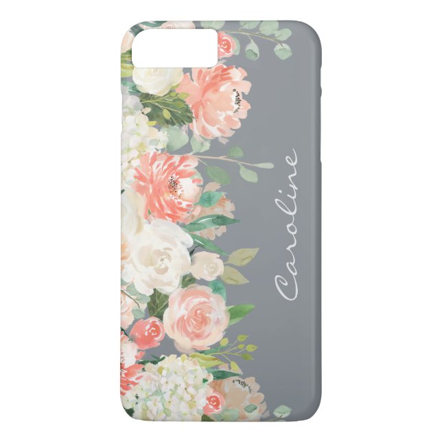 Coques Case-Mate iPhone Aquarelle féminine florale sur gris avec monogramm (Dos)