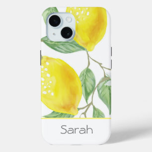 Coque Case-Mate iPhone Aquarelle Feuille citron moderne Monogramme