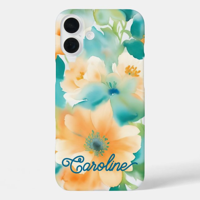 Coques Case-Mate iPhone Aquarelle fleur sauvage orange turquoise (Verso)