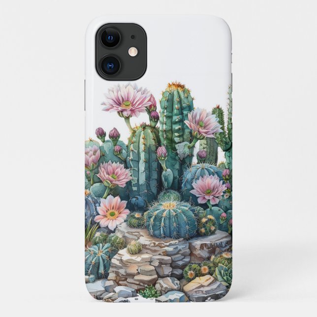 Coques Case-Mate iPhone Aquarelle fleurs du désert cactus. (Dos)