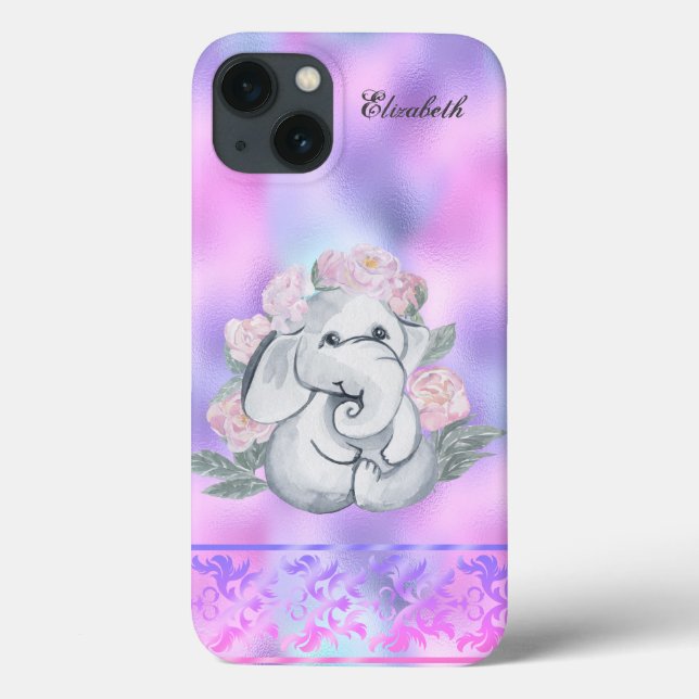 Coques Case-Mate iPhone Aquarelle Fleurs Éléphant Holographique (Verso)