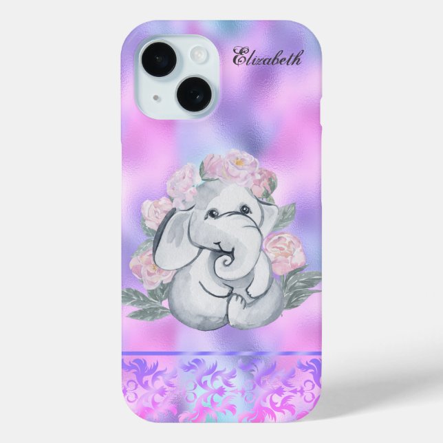 Coques Case-Mate iPhone Aquarelle Fleurs Éléphant Holographique (Verso)
