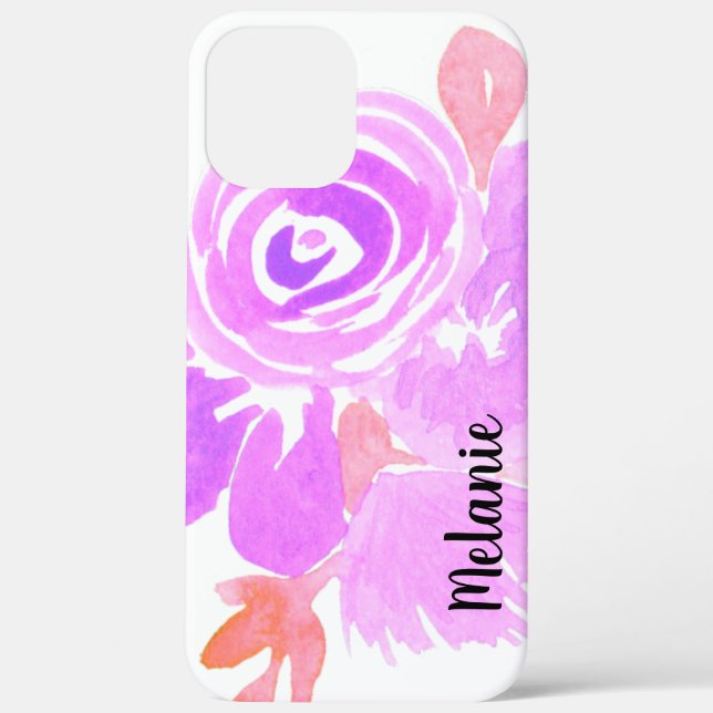 Coques Case-Mate iPhone Aquarelle Fleurs Monogrammé Rose Végétal Rose Viol (Verso)