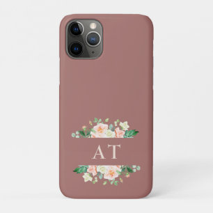Case-Mate iPhone Case Aquarelle Fleurs rousses - Monogramme Peach foncé