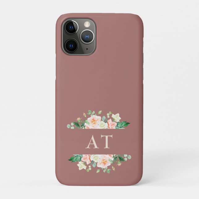 Coques Case-Mate iPhone Aquarelle Fleurs rousses - Monogramme Peach foncé (Dos)