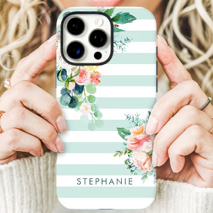 Coque iPhone 16 Pro Max Aquarelle Floral Bande Nom personnalisé