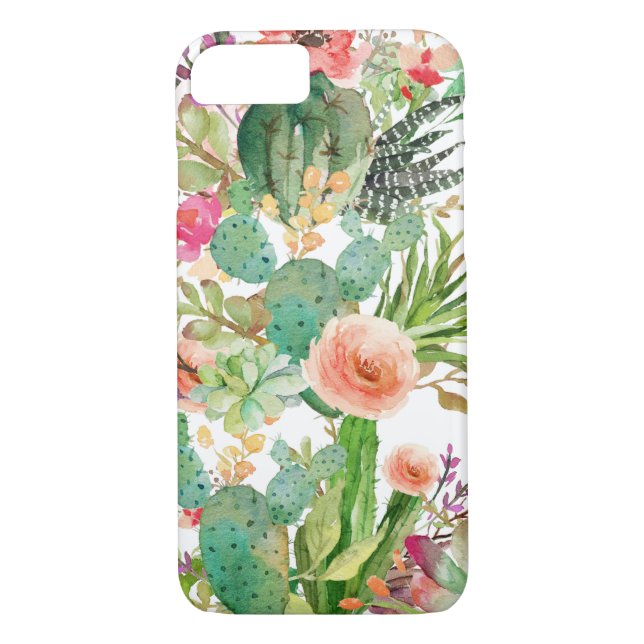 Coques Case-Mate iPhone Aquarelle Floral Cactus Motif (Dos)