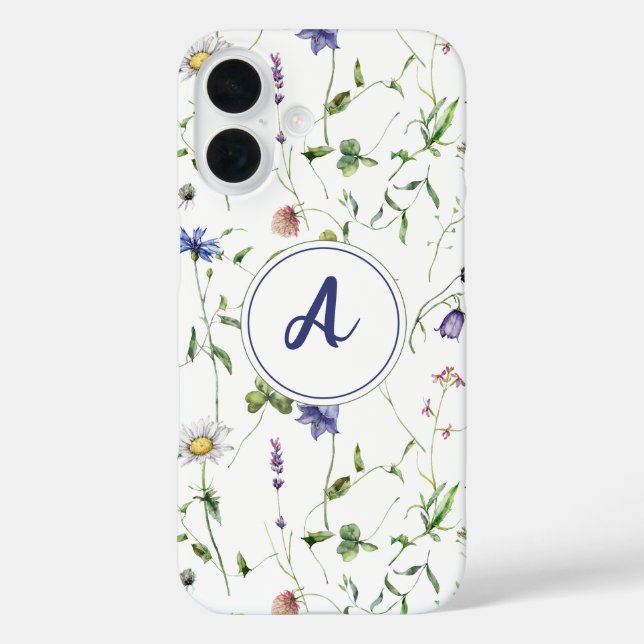 Coques Case-Mate iPhone Aquarelle Floral Fleur sauvage Motif Monogramme (Verso)