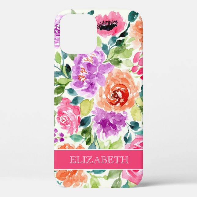 Coques Case-Mate iPhone Aquarelle Floral Imprimer Nom personnalisé (Verso)