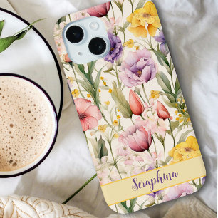 Coque Case-Mate iPhone Aquarelle Floral Jaune Rose Purple Nom personnalis