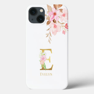 Case-Mate iPhone Case Aquarelle Floral & Lettre Or E Monogramme