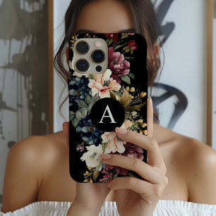 Coque Case-Mate iPhone Aquarelle Floral noir Monogramme personnalisé