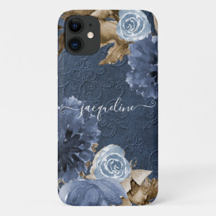 Case-Mate iPhone Case Aquarelle florale bleu de la marine Monogramme Bro