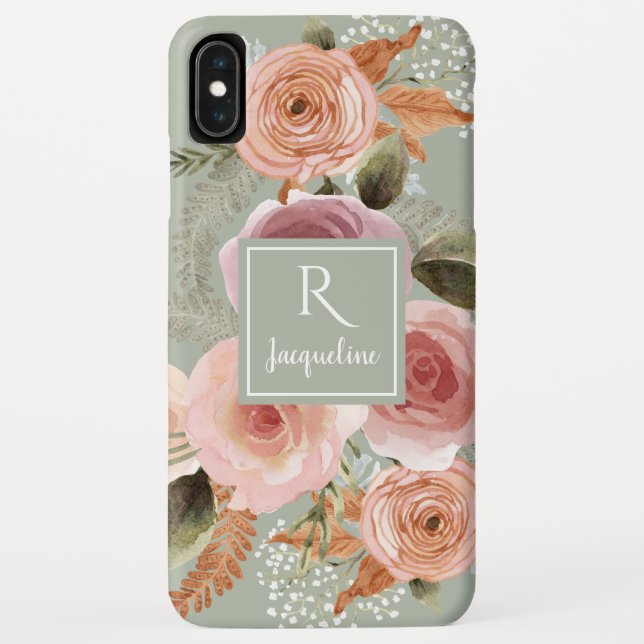 Coques Case-Mate iPhone Aquarelle Florale BOHO Verdure Sage Nom du feuilla (Dos)