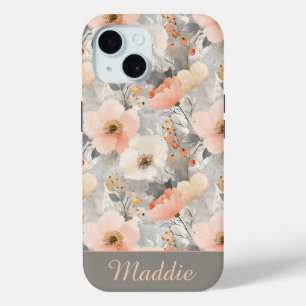 Coque Case-Mate iPhone Aquarelle florale couleur rose et gris