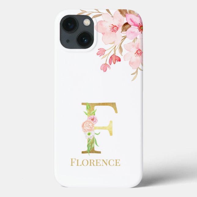 Coques Case-Mate iPhone Aquarelle Florale et or Lettre F Monogramme (Verso)