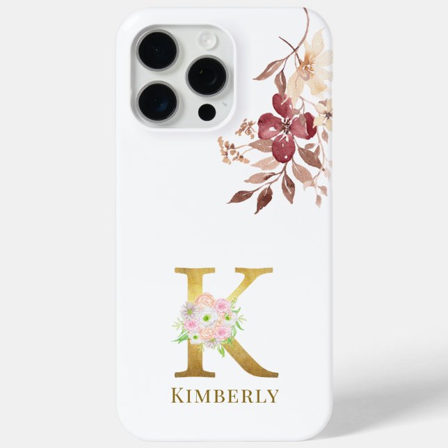 Coques Case-Mate iPhone Aquarelle Florale & Lettre or K Monogramme (Verso)