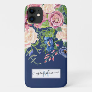 Case-Mate iPhone Case Aquarelle florale Marine Bleu Bourgogne Elégant Pe