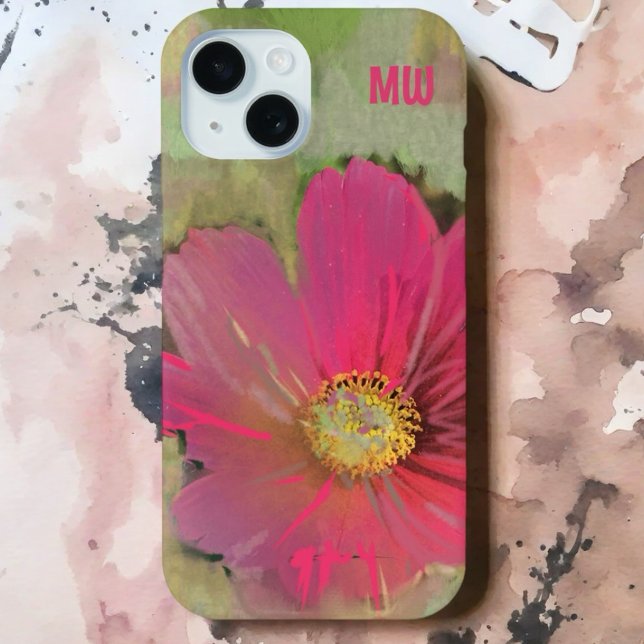 Coques Case-Mate iPhone Aquarelle florale monogramme rouge vert fleur sauv (Créateur téléchargé)