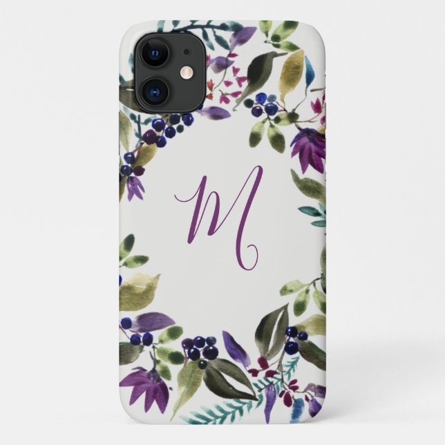 Coques Case-Mate iPhone Aquarelle Florale Monogramme Wreath (Dos)