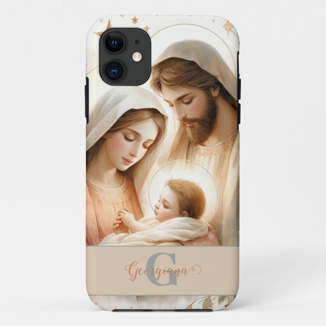 Coques Case-Mate iPhone Aquarelle florale personnalisée Bébé Jésus Nativit (Dos)