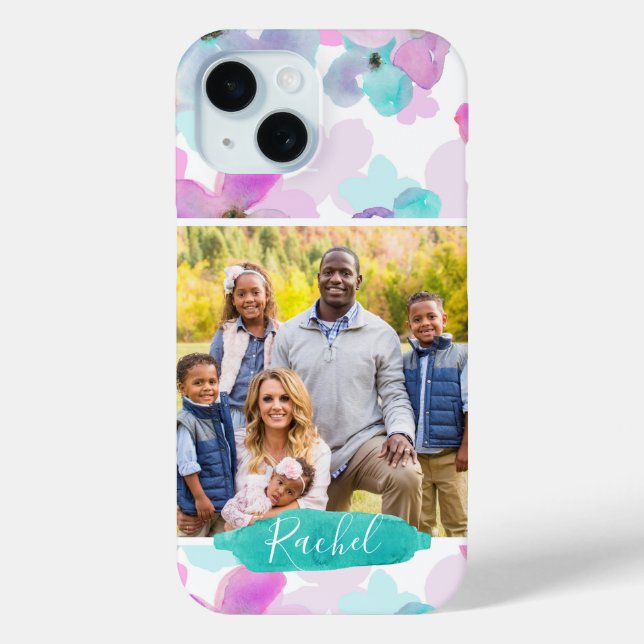 Coques Case-Mate iPhone Aquarelle Florale Photo et Monogramme (Verso)