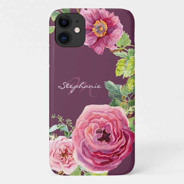 Coques Case-Mate iPhone Aquarelle florale Rose de cassis rose (Dos)