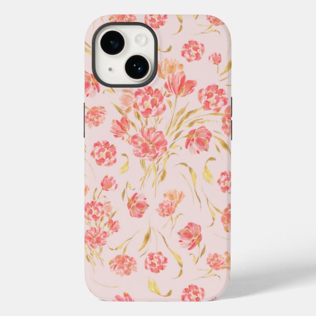 Coques Case-Mate iPhone Aquarelle florale rose et or tulipe (Verso)