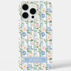 Coque iPhone 16 Pro Max Aquarelle Florale Rose Personnalisée Rayée