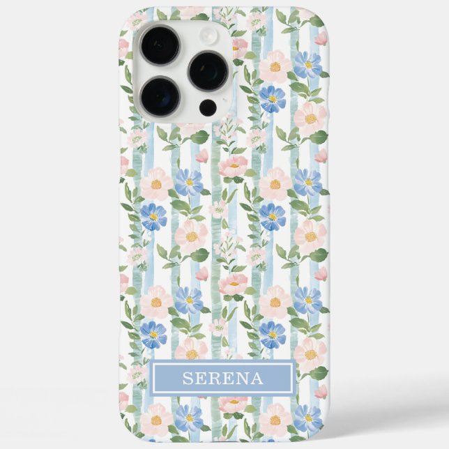 Coques Case-Mate iPhone Aquarelle Florale Rose Personnalisée Rayée (Verso)
