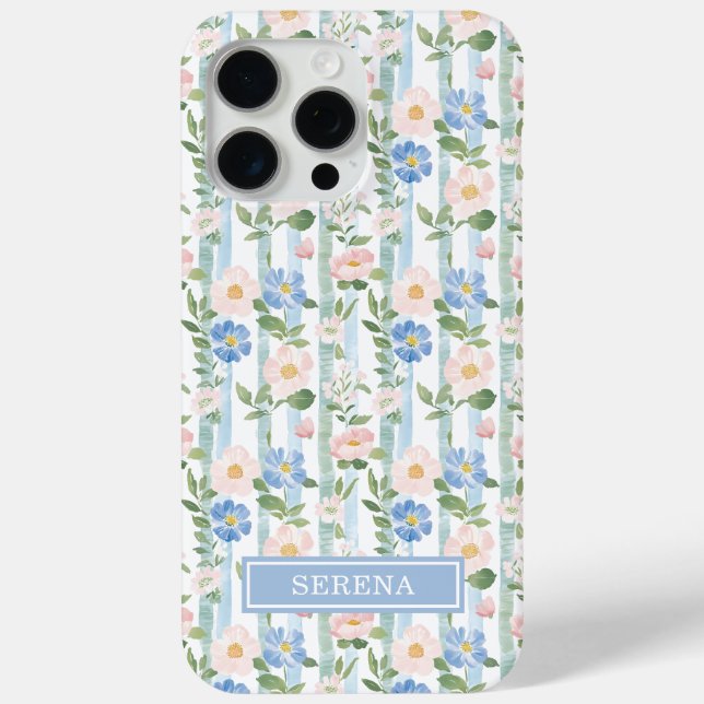 Coques Case-Mate iPhone Aquarelle Florale Rose Personnalisée Rayée (Verso)
