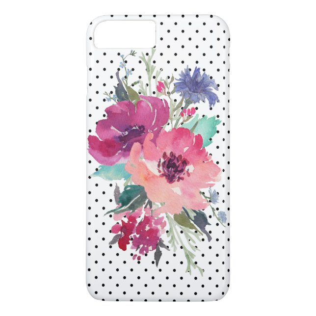 Coques Case-Mate iPhone Aquarelle florale Rose sauvage sur Motif pointillé (Dos)