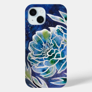 Coque Case-Mate iPhone Aquarelle florale Turquoise bleu Dahlia Navy