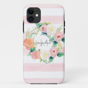 Case-Mate iPhone Case Aquarelle florale Wreath Rose White Stripe w Nom